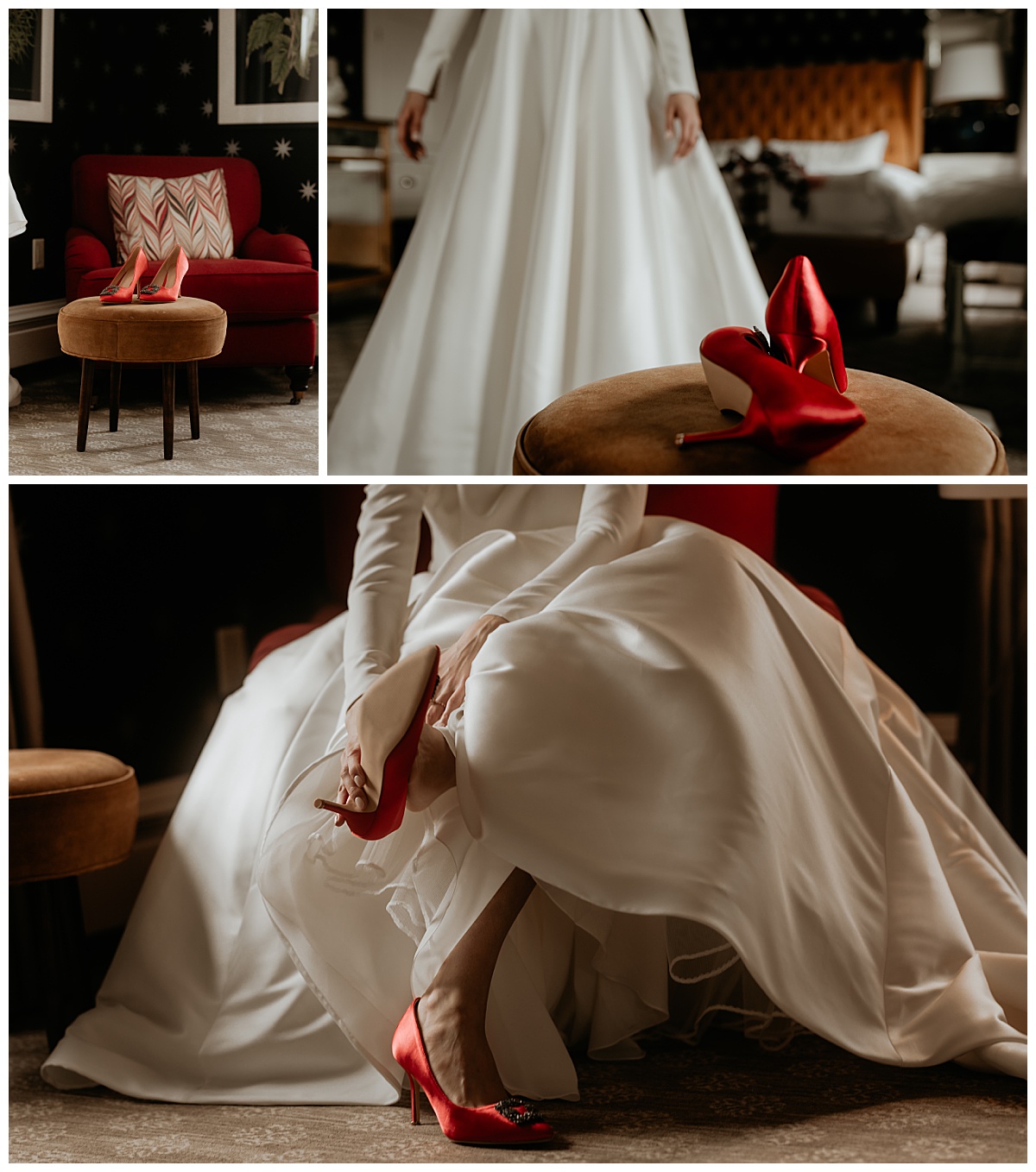 bride gets ready with red pumps by Brea Warren Photo