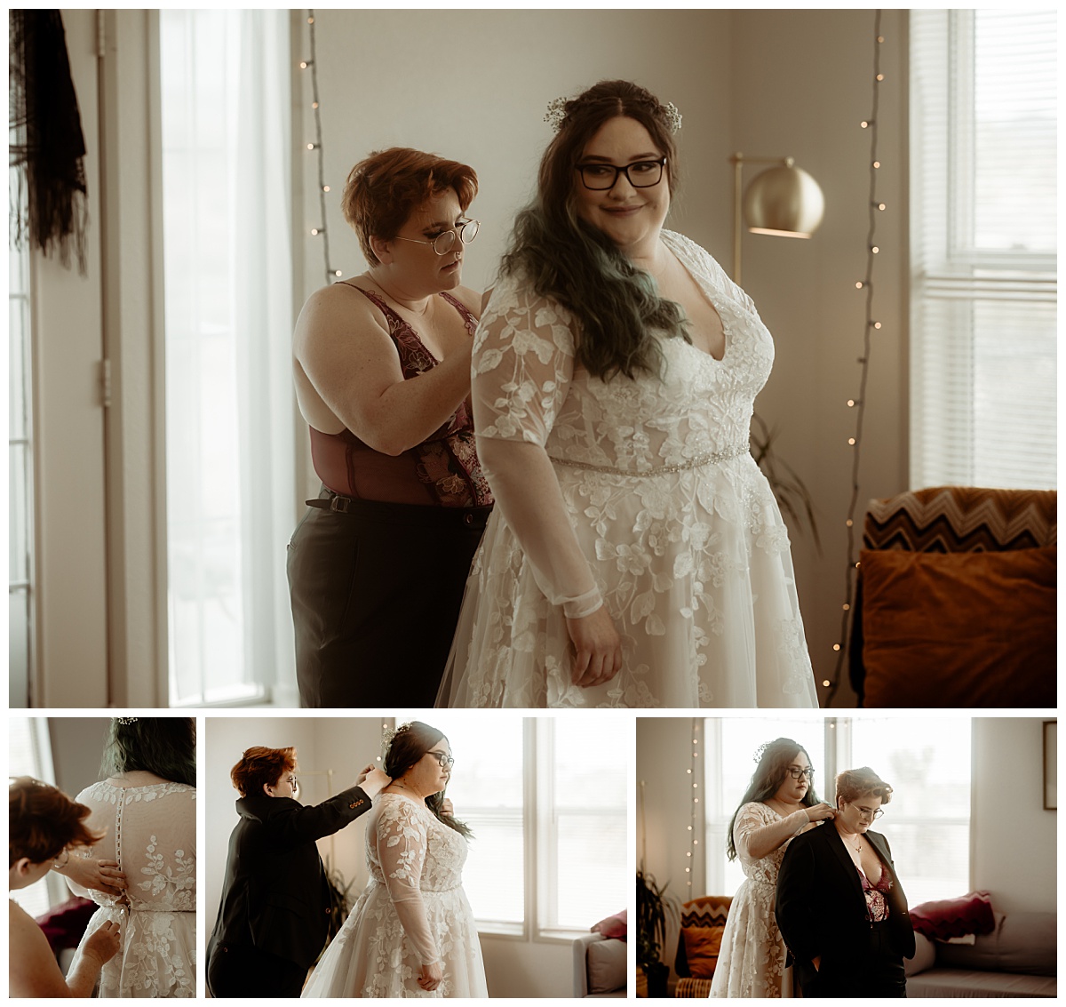 brides help each other get ready by Brea Warren Photo