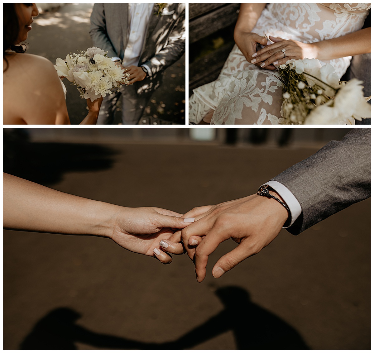 details of wedding ring and bouquet by New York elopement photographer