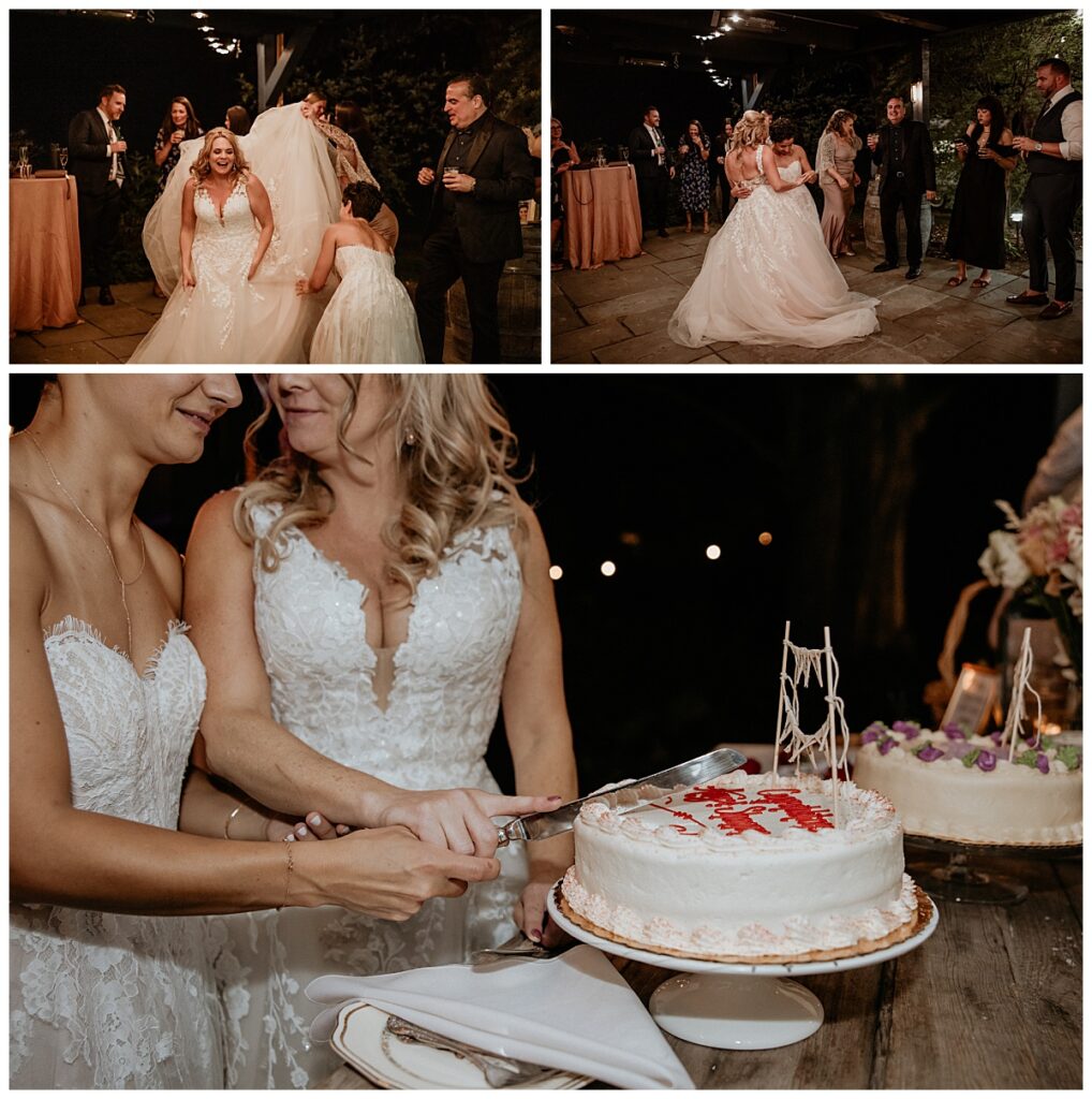 couple cuts cake together by New York wedding photographer