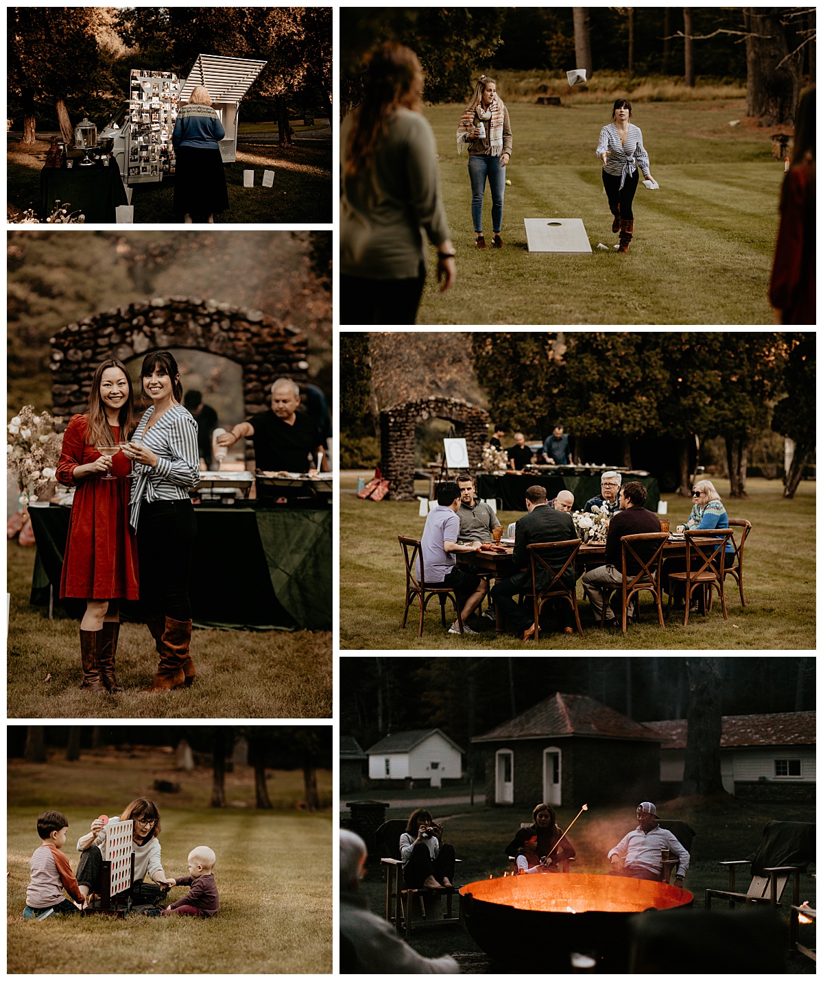 guests enjoy lawn games and roast marshmallows over the fire by New York Wedding Photographer