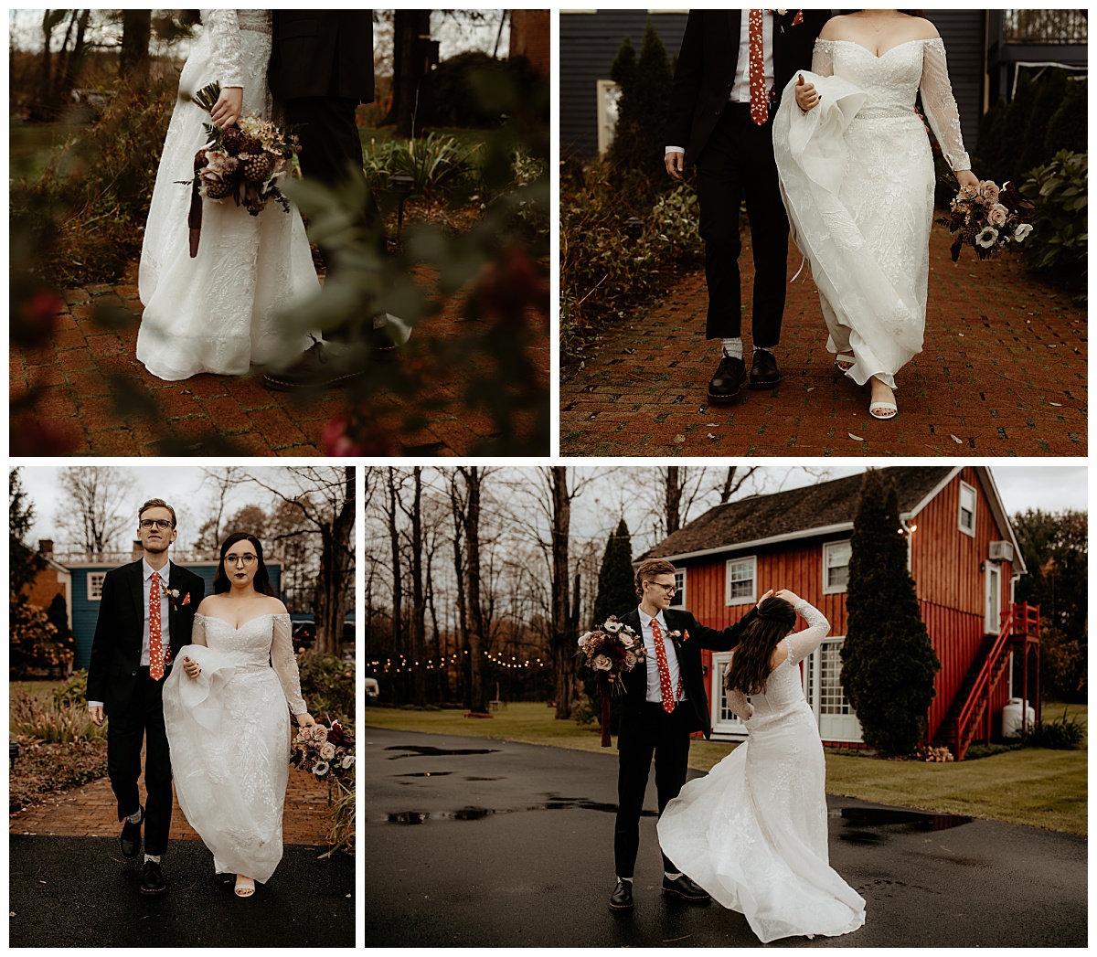man twirls woman around outside barn by New York wedding photographer
