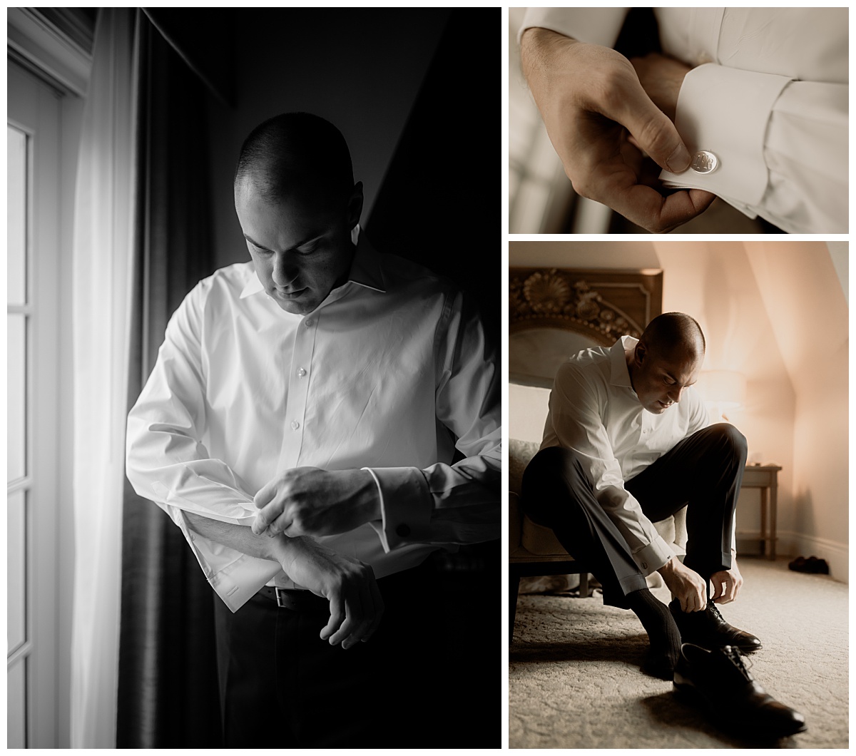 groom sites shoes and adds cufflinks by Brea Warren Photo 