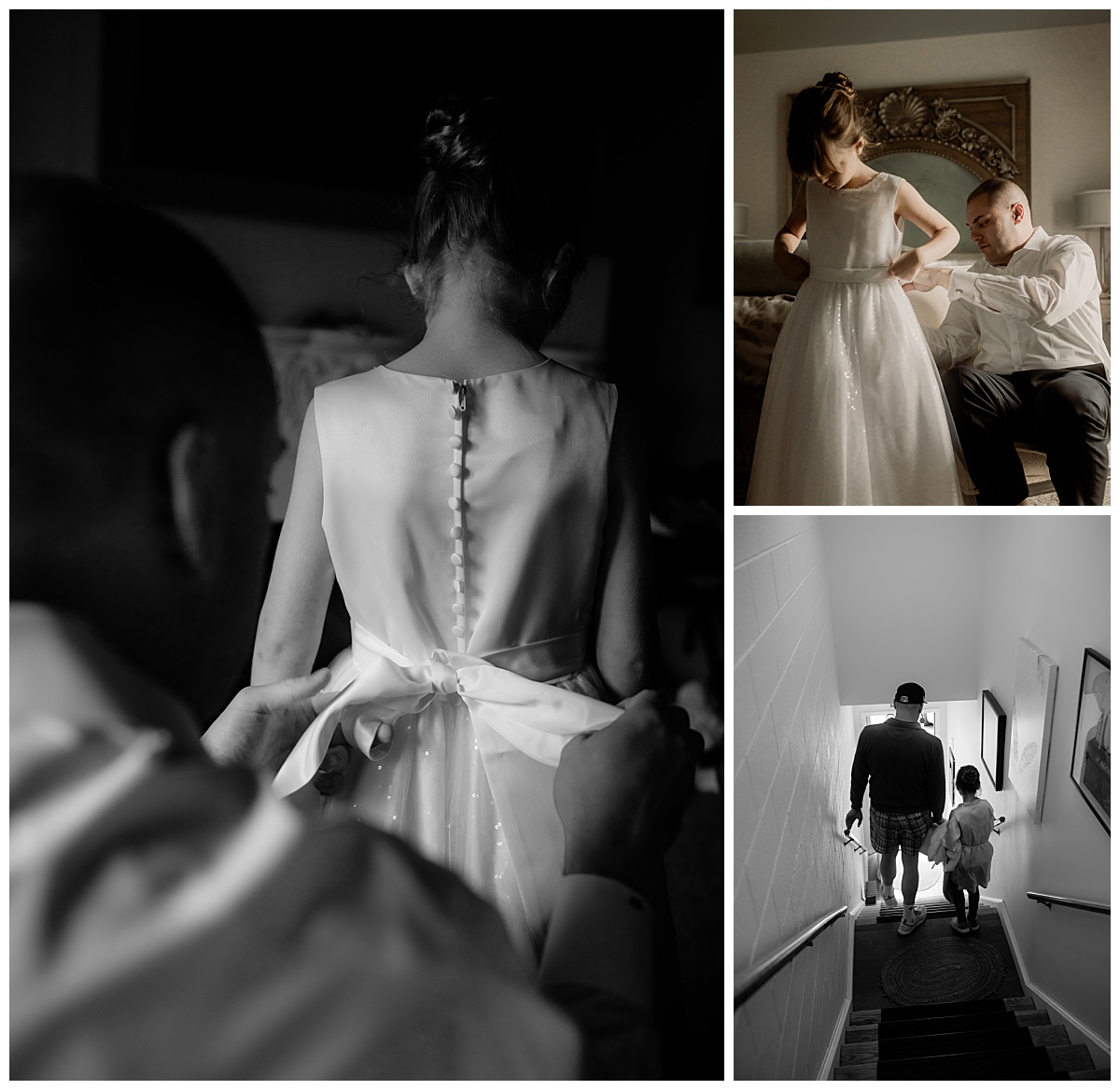 father helps daughter get ready before intimate estate ceremony 